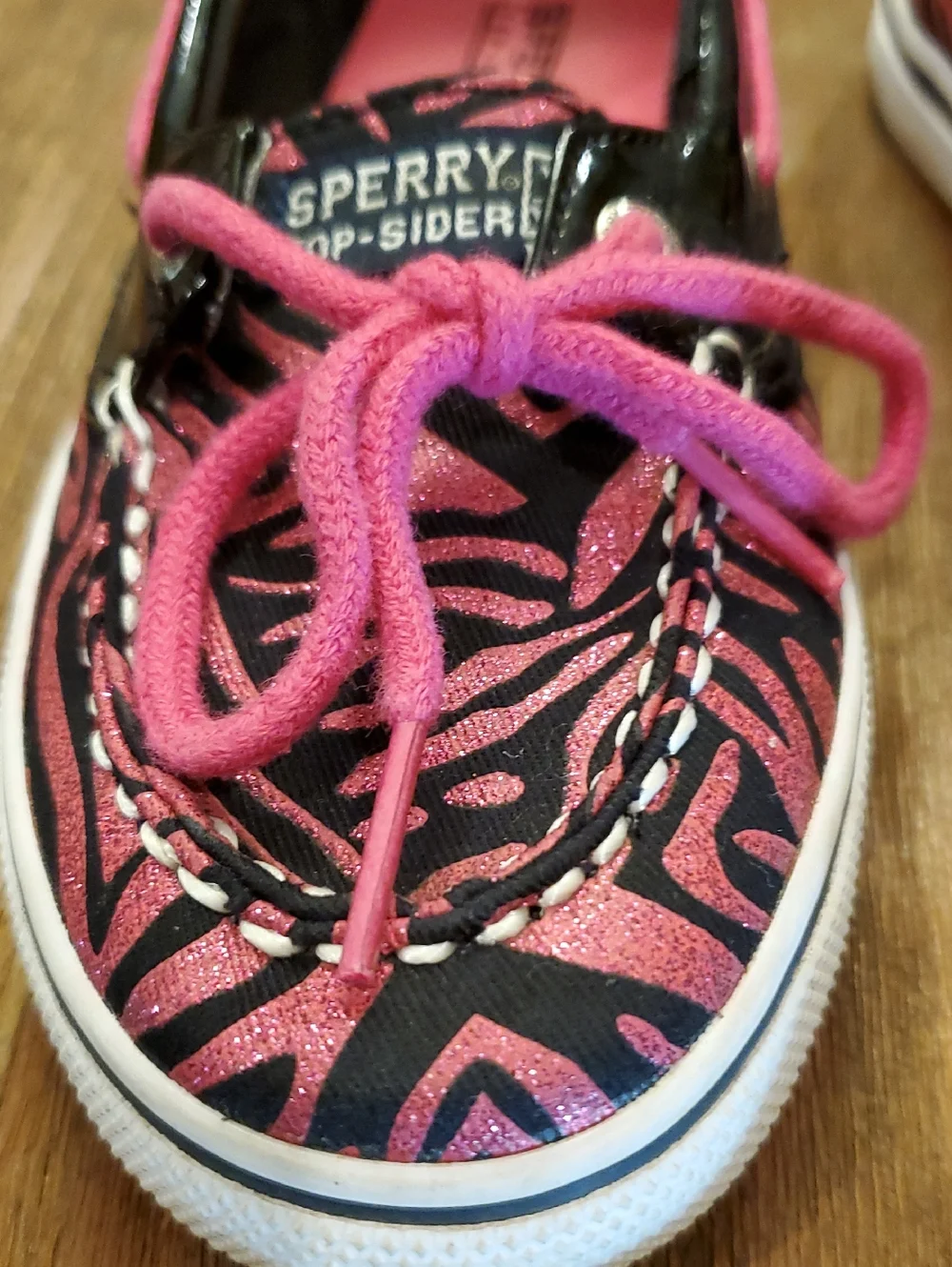 Girl's Size 3 Sperry Sparkly Black and Hot Pink Zebra Boat Shoes